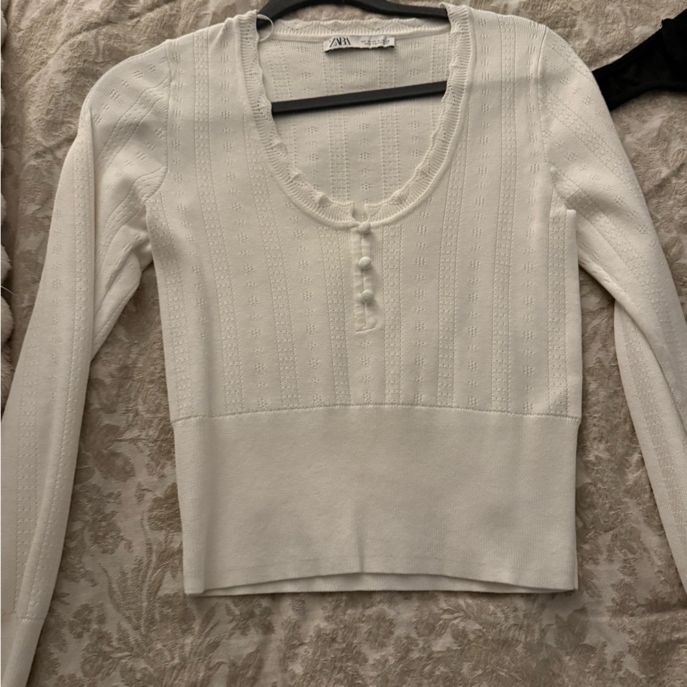 Zara Cream Knit Blouse with Button Detail